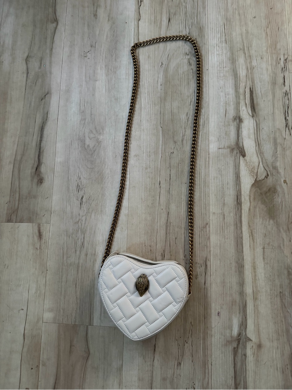 Kurt Geiger White Quilted Heart Crossbody with Gold Chain Strap
